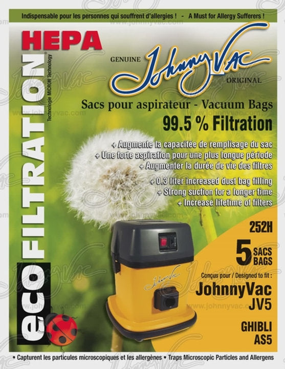 Johnny Vac JV5 / AS5 HEPA Bags (Pack of 5)