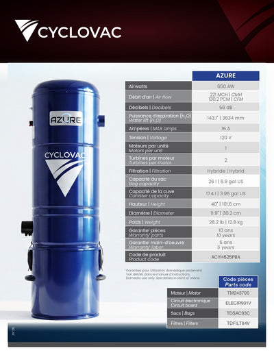 CycloVac Édition Azure 2026 Aspirateur Central