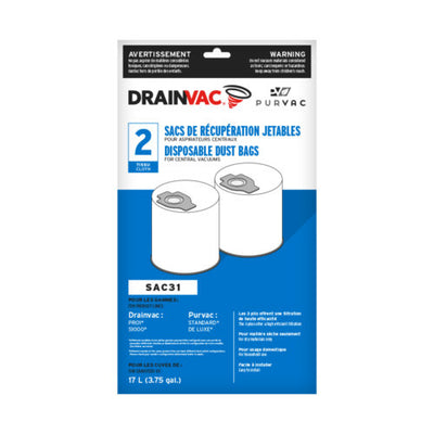 Sacs en tissu DrainVac SAC31 17 L – Pro1, S1005-S1007 et PurVac R150-L170 – Paquet de 2