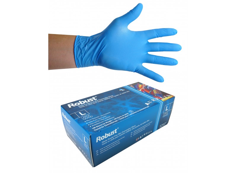 Auralie 5mm Blue Nitrile Gloves, Box of 100 (Wide)