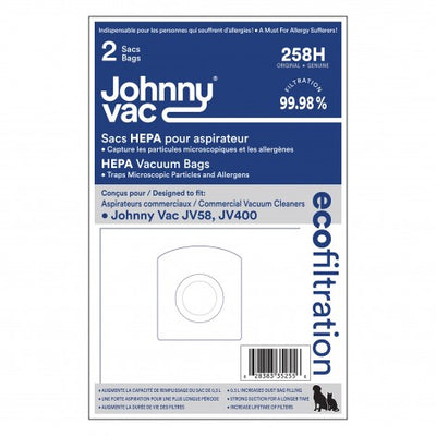 JohnnyVac JV400 / JV58 Hepa Bags QTY 2
