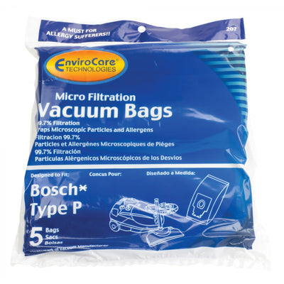 Sac microfiltre pour aspirateur Bosch type P – Envirocare 207 – Paquet de 5